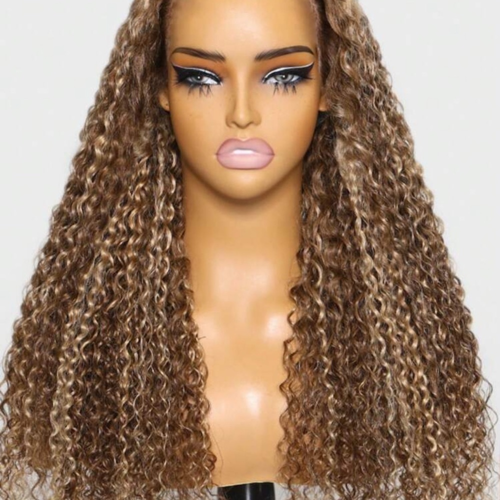 Curly Highlighted Honey Blonde Pre-Cut Lace Wig